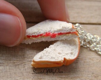 Peanut Butter and Jelly Sandwich Charms - Necklace/Keychain, PBJ, Handmade Polymer Clay Food Jewellery