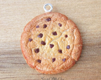 Chocolate Chip Cookie Charm - Necklace/Keychain, Handmade Polymer Clay Food Jewellery