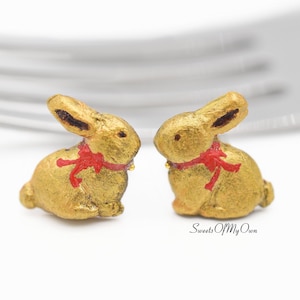 Gold Foil Chocolate Bunny Stud Earrings Easter Jewellery Handmade in UK with Polymer Clay image 3