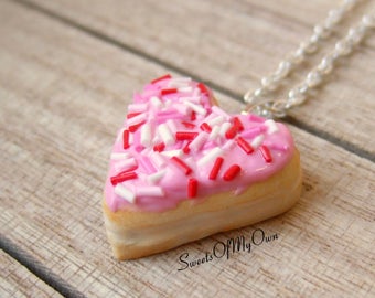 Pink Heart Donut Charm - Necklace/Charm/Keychain Doughnut - Valentines Day Necklace - Food Jewellery - Made in the UK