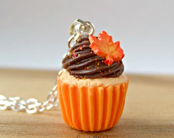Chocolate Maple Leaf Cupcake Charm - Necklace/Charm/Keychain - Autumn/Fall Jewellery - Handmade in the UK - MTO