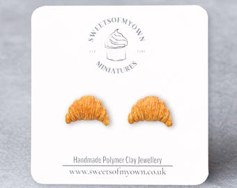 Croissant Stud Earrings - French Bakery, Handmade Polymer Clay Food Jewellery