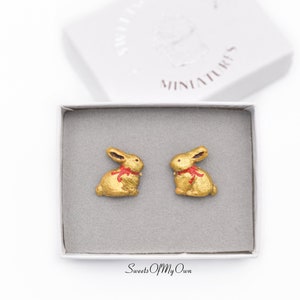 Gold Foil Chocolate Bunny - Stud Earrings - Easter Jewellery - Handmade in UK with Polymer Clay