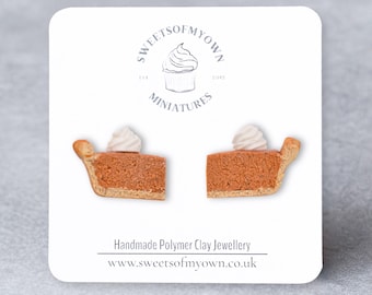 Pumpkin Pie Slices Stud Earrings - Handmade Polymer Clay Food Jewellery, Thanksgiving
