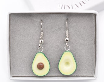 Avocado Dangle Earrings - Handmade Polymer Clay Food Jewellery, Gift For Her