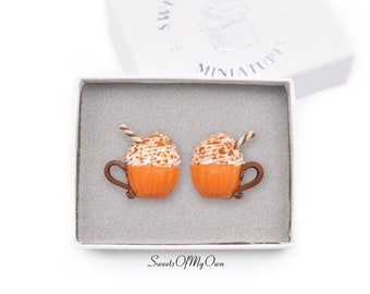 Pumpkin Spice Deluxe Hot Chocolate Stud Earrings - Autumn Halloween Jewellery - Handmade in the UK