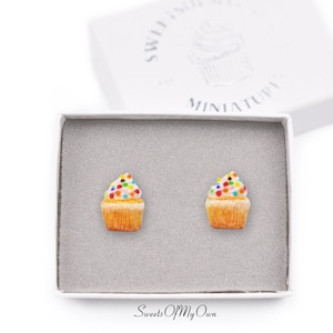 Vanilla Cupcakes - Stud Earrings - Cupcake Jewellery - Handmade in UK with Polymer Clay