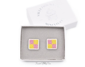 Battenberg Earrings - Battenberg Cake - Stud Earrings - Slice Cake Food Jewellery - Handmade In the UK