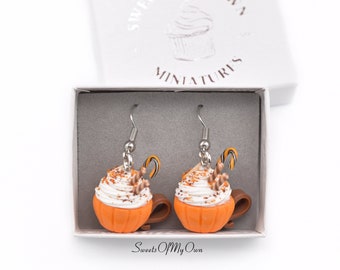 Pumpkin Spice Deluxe Hot Chocolate Dangle Earrings - Autumn Halloween Jewellery - Handmade in the UK