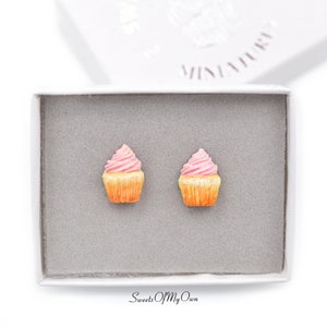 Pink Cupcakes - Stud Earrings - Cupcake Jewellery - Handmade in UK with Polymer Clay
