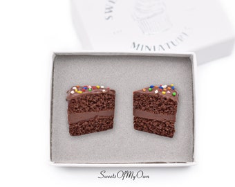 Cake Stud Earrings - Chocolate Cake with Sprinkles - Food Jewellery - Handmade with Polymer Clay - MTO