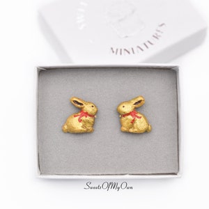 Gold Foil Chocolate Bunny Stud Earrings Easter Jewellery Handmade in UK with Polymer Clay image 2