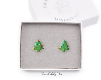 Gingerbread Christmas Tree Biscuit - Stud Earrings - Choose Your Style - Christmas Jewelry - Handmade in the UK using Polymer Clay