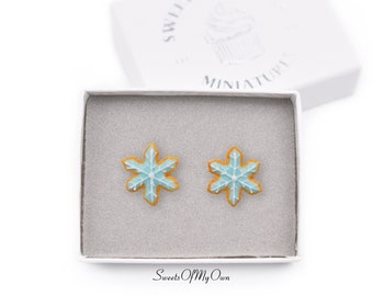 Snowflake Shaped Icing Biscuit - Stud Earrings - Choose Your Style - Winter Jewelry - Handmade in the UK using Polymer Clay