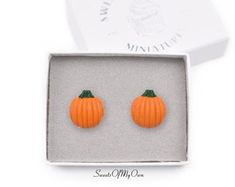 Pumpkin Earrings - Stud Earrings - Halloween Earrings - Food Jewellery - Handmade in UK with Polymer Clay