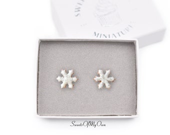 Gingerbread Snowflake Biscuit - Stud Earrings - Choose Your Style - Christmas Jewelry - Handmade in the UK using Polymer Clay