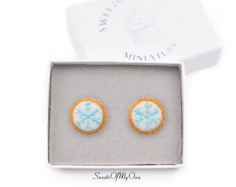 Round Biscuit with Snowflake Icing - Stud Earrings - Choose Your Style - Winter Jewelry - Handmade in the UK using Polymer Clay