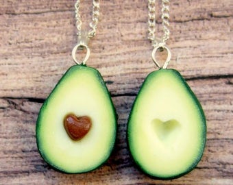 Avocado Heart Charms - Best Friend BFF Frendship Gift  - Necklace/Charm/Keychain - Food Jewellery - Handmade with Polymer Clay