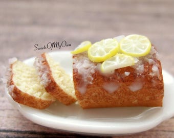 Miniature Lemon Cake - Lemon Drizzle Cake - Dolls House Miniature Food - Bakery Item for Doll House 1:12 Scale - MTO