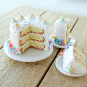 White Rainbow Sprinkles Cake Miniature - Dolls House Miniature Food - Bakery Item for Doll House 1:12 Scale - MTO