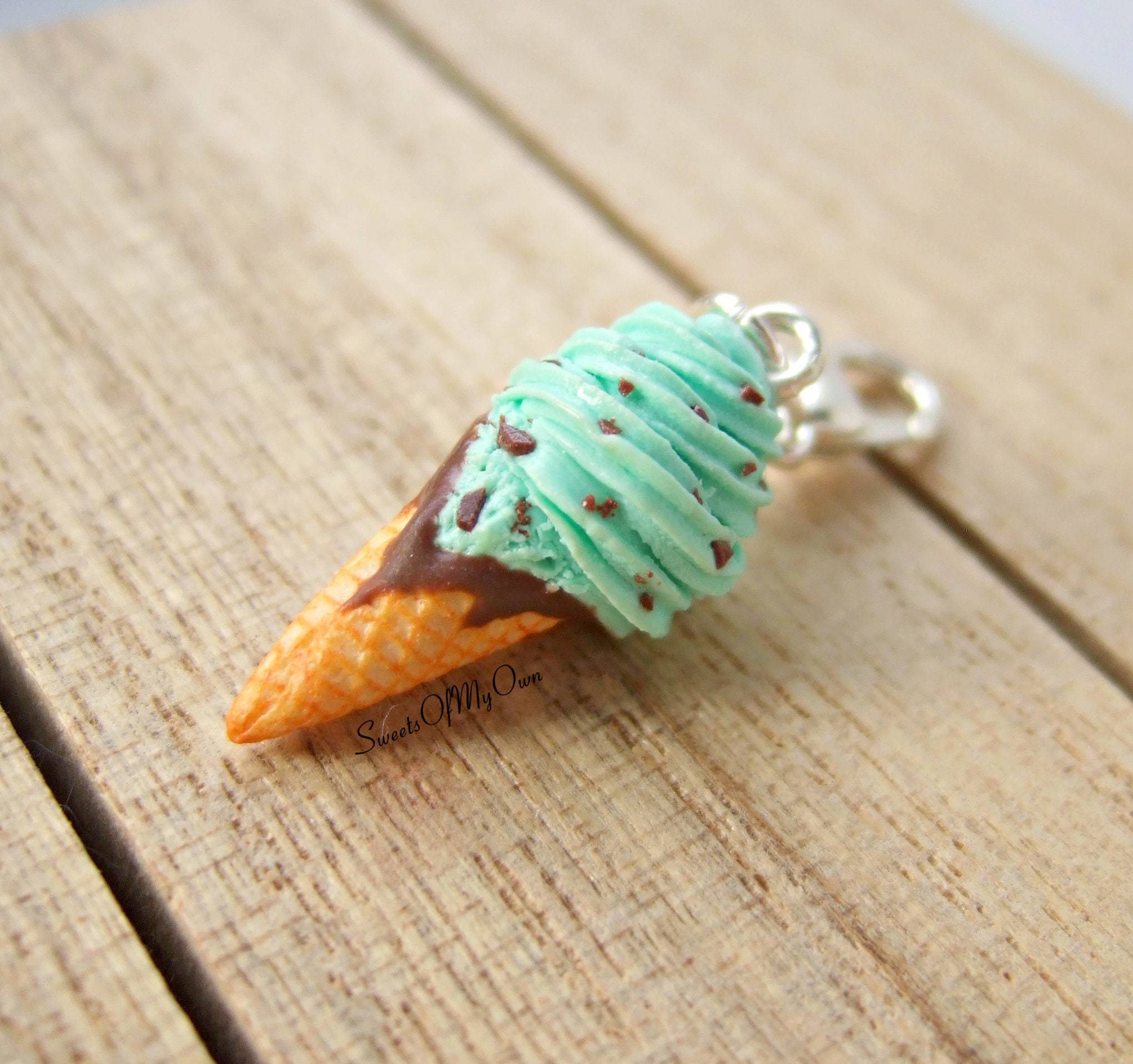 Mint Chocolate Chip Ice Cream Charm - Necklace/Charm - Jewellery - Handmade in UK with Polymer Clay