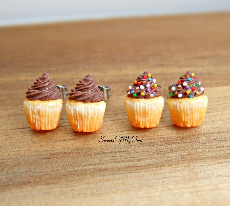 Chocolate Cupcakes Stud Earrings Cupcake Jewellery Handmade in the UK with Polymer Clay image 5