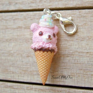 Pink Bear Ice Cream Charm - Necklace/Charm - Cute Accessory - Handmade in UK with Polymer Clay
