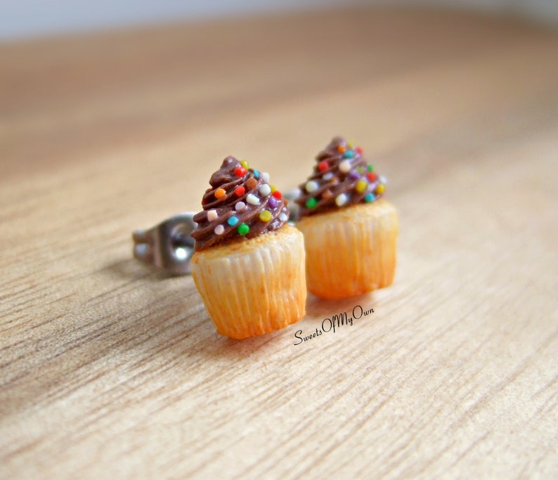 Chocolate Cupcakes Stud Earrings Cupcake Jewellery Handmade in the UK with Polymer Clay image 4