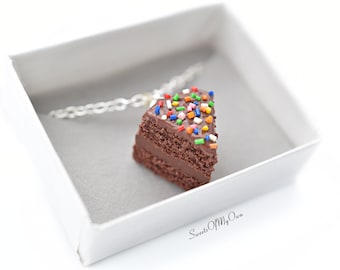 Chocolate Cake with Sprinkles Charm - Necklace/Charm/Keychain - Food Pendant Accessory - Handmade in UK with Polymer Clay