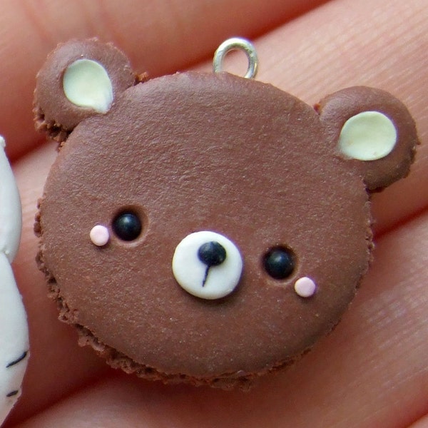 Pendentif macaron kawaii ours en chocolat - collier/breloque/porte-clés - fait main au Royaume-Uni avec de la pâte polymère - MTO