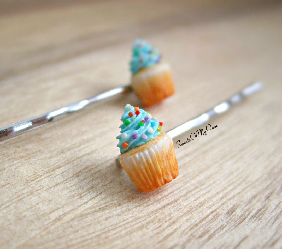 Turquoise Cupcakes Hair Clips Cupcake Accessory Handmade in