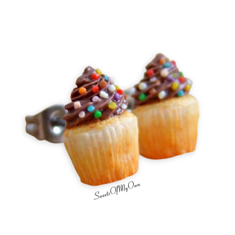 Chocolate Cupcakes Stud Earrings Cupcake Jewellery Handmade in the UK with Polymer Clay image 3