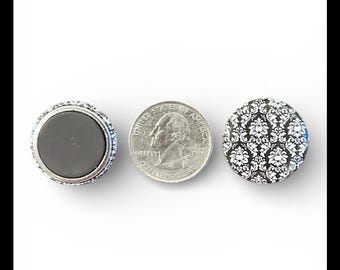 Small Refrigerator Magnet Set of 4 Black White Damask Pattern