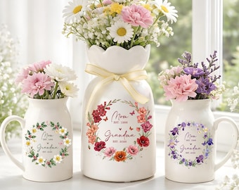 Personlig blomvas till nybliven mormor, present till mormor för första gången, blomvas till mors dag, present till mormor, present till mamma