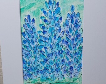 Original Watercolor Painting/ Flower Art/ Modern Art/Contemporary Art/Flower Art/Bluebonnet Watercolor