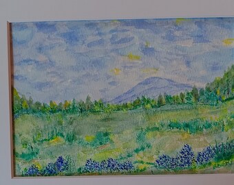 0riginal Watercolor Painting/Landscape Art/Small Art/Floral Art/Blue Art/ Not a Print/Watercolor original Painting