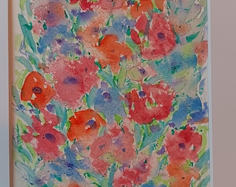 Original Floral Watercolor Painting: Impressionistic Art, 8x10 Matted