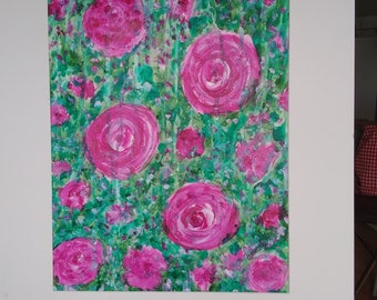 Original /Pintura acrílica / Arte de rosas rojas/Arte floral /Arte Shabby Chic/Arte dormitorio /Arte contemporáneo /Arte abstracto/Impresionismo /Arte/Flores