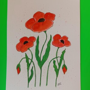 Original Watercolor Art/Not a Print/Flower Paintings/Poppy Watercolor/