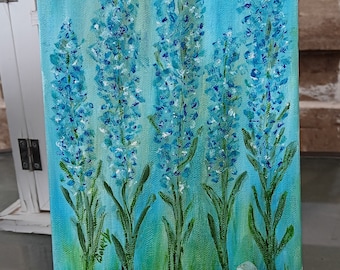 Pintura de flores al ÓLEO /Arte original/Arte IMPRESIONISMO/Arte floral/Arte de primavera/Arte de flores azules/Bluebonnets