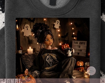 Funny Doll Face Halloween PNG Just Here For The Boos Spooky Season Witchy Cute Aesthetic Girly Halloween Sublimation Shirt Design