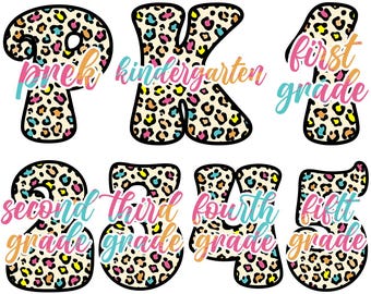 Back To School Png Bundle Pre-k 1st/2nd/3rd Grade Kindergarten Pre-k First Day Of School Retro Leopard Print Png Sublimation Download