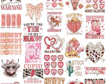 Western Valentine PNG Bundle Howdy Retro Valentine Cupid Coquette Bow Yee Haw Cowboy Boots Love Lodge Vacant PNG Sublimation Download