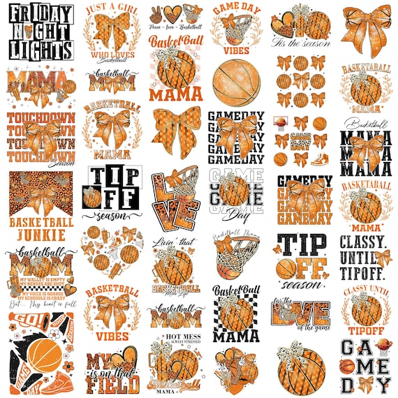 Basketball PNG Bundle Game Day Touchdown Tip Off Season Basketball Mama Junkie Coquette Bow Girly Trendy Peace Love Heart On That Field