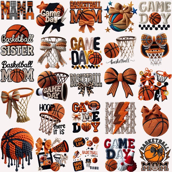 Basketball png bundle faux yarn Game day crochet basketball mom Sports Season Sublimation Design coquette hoop kitting shirt design digital