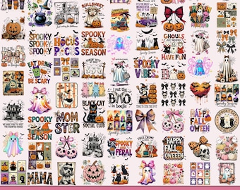 80+ Halloween PNG Bundle Spooky Vibes Cute Neon Ghost Momster Floral Pumpkin Season Preppy Coquette Boo Haunted House Summerween Black Cat