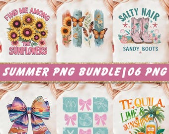 Summer PNG Bundle Coquette Bow Tequila Lime Sunshine Sandy Boots Find Me Among Sunflowers Salty Hair Aesthetic Trendy Png Sublimation