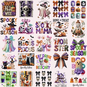 Halloween Png Bundle Faux Yarn Spooky Season Momster Trick Or Treat Spooky Vibes Ghost Boo Coquette Bow Crochet Knit Kids Halloween PNG