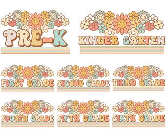 Back To School Png Bundle Preppy Pre-k 1st/2nd/3rd Grade Kindergarten Pre-k First Day Of School Retro Floral Designs Sublimation Download