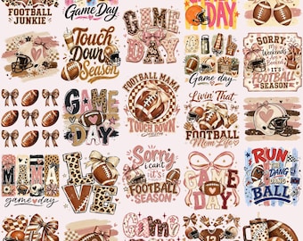 Football PNG Bundle Game Day Striped Football Junkie Mama Touchdown Saison Preppy Coquette Bow Girly Preppy Football Sublimation Téléchargement